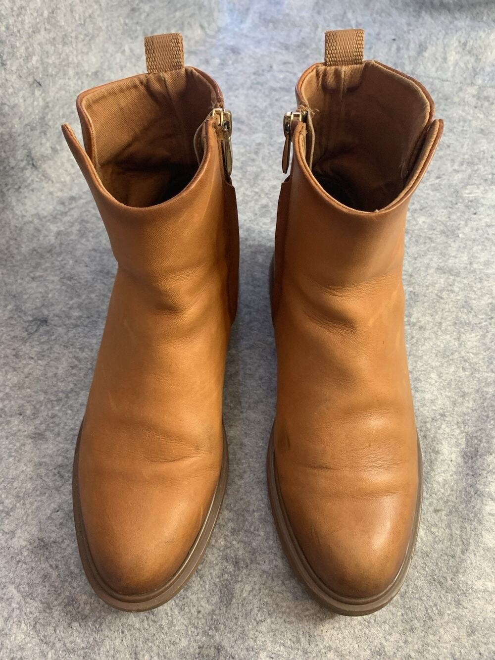 Franco Sarto Bealy Cognac Leather Ankle Boots Size 7.5 Edgy Boho Country Alt